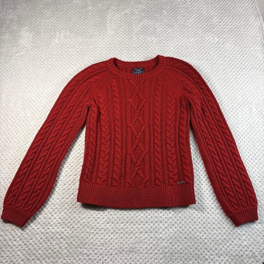 Abercrombie & Fitch Womens Cable Knit Sweater Red Orange Crew Neck Medium